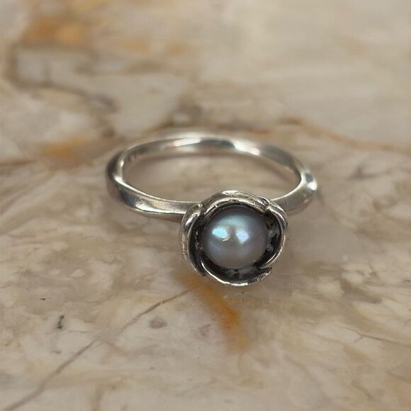 Authentic Pandora Grey Pearl My Wish Ring Retired Vintage Size 6 - Picture 3 of 8